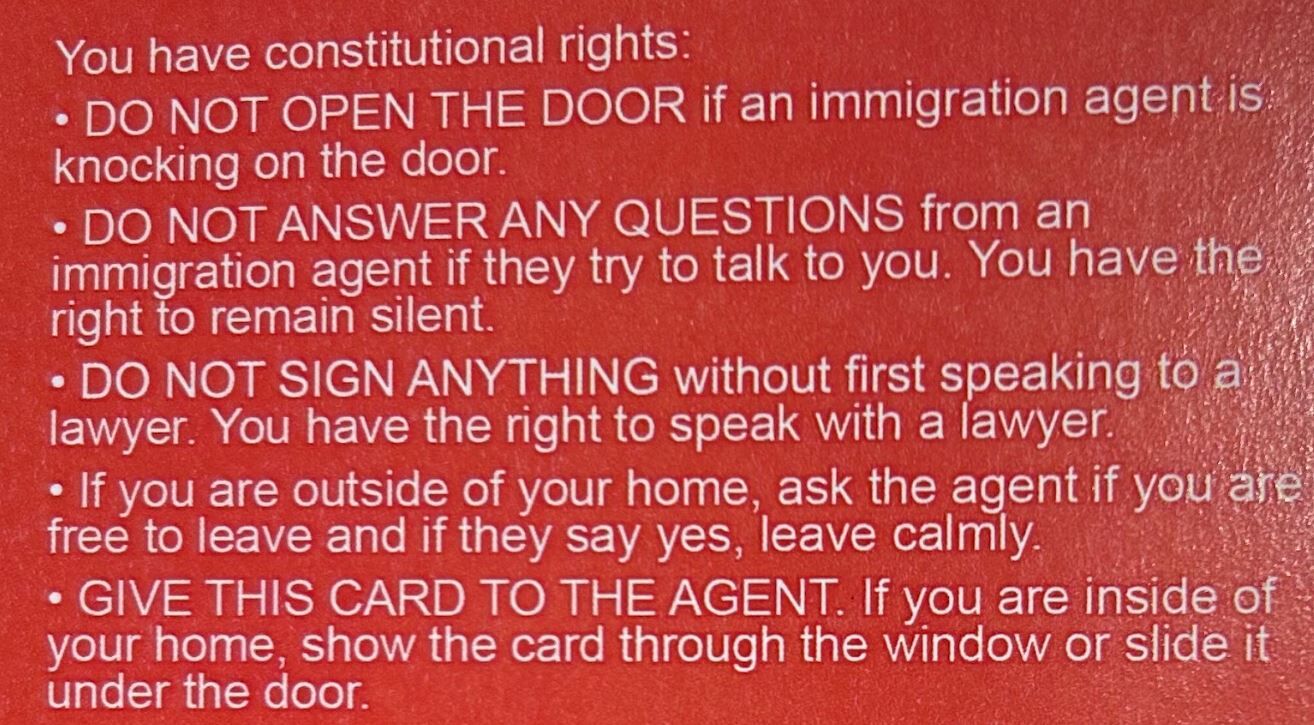 Immigration red card with constitutional rights